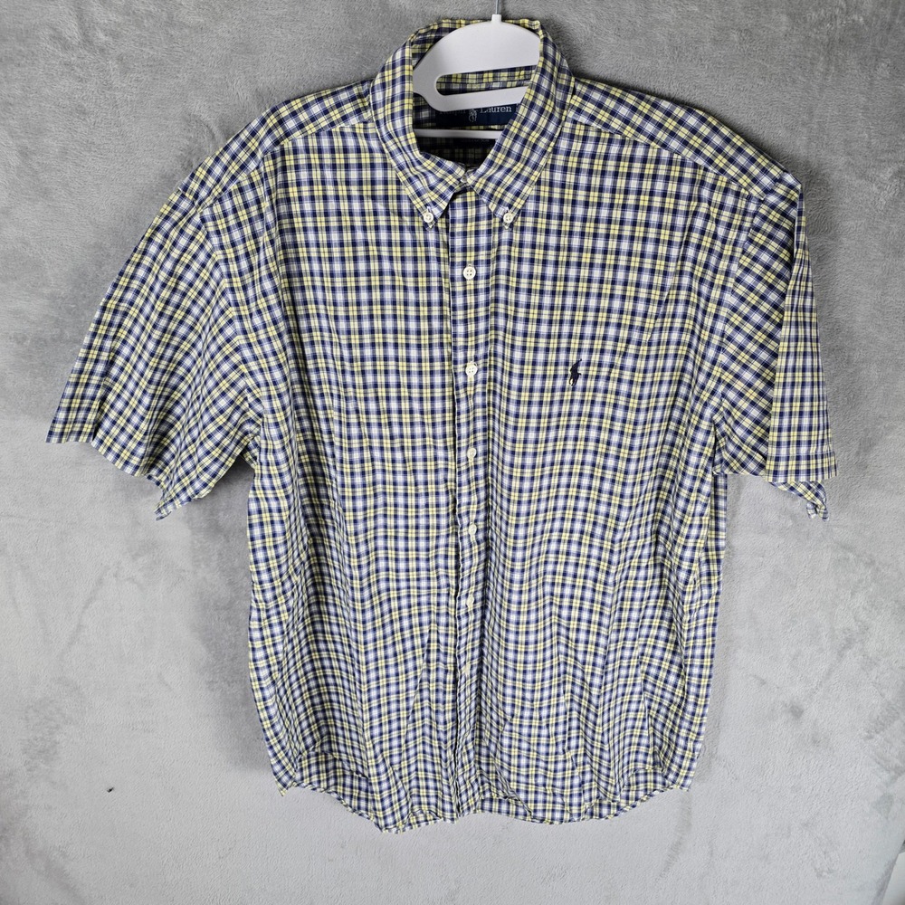 Vintage Ralph Lauren‎ Blake Men M Plaid Short Sleeve Button Down Shirt